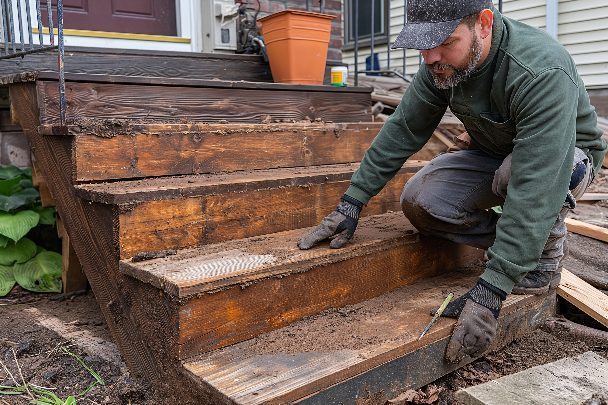 Man waterproofing a staircase in Bellevue