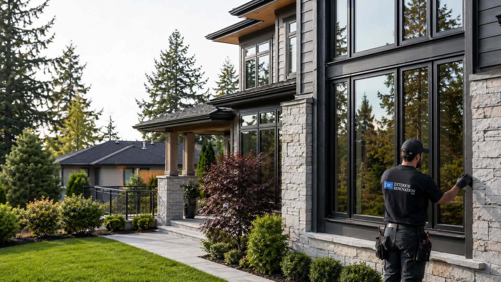 Window replacement project on Bellevue home with exterior flashing and trim work